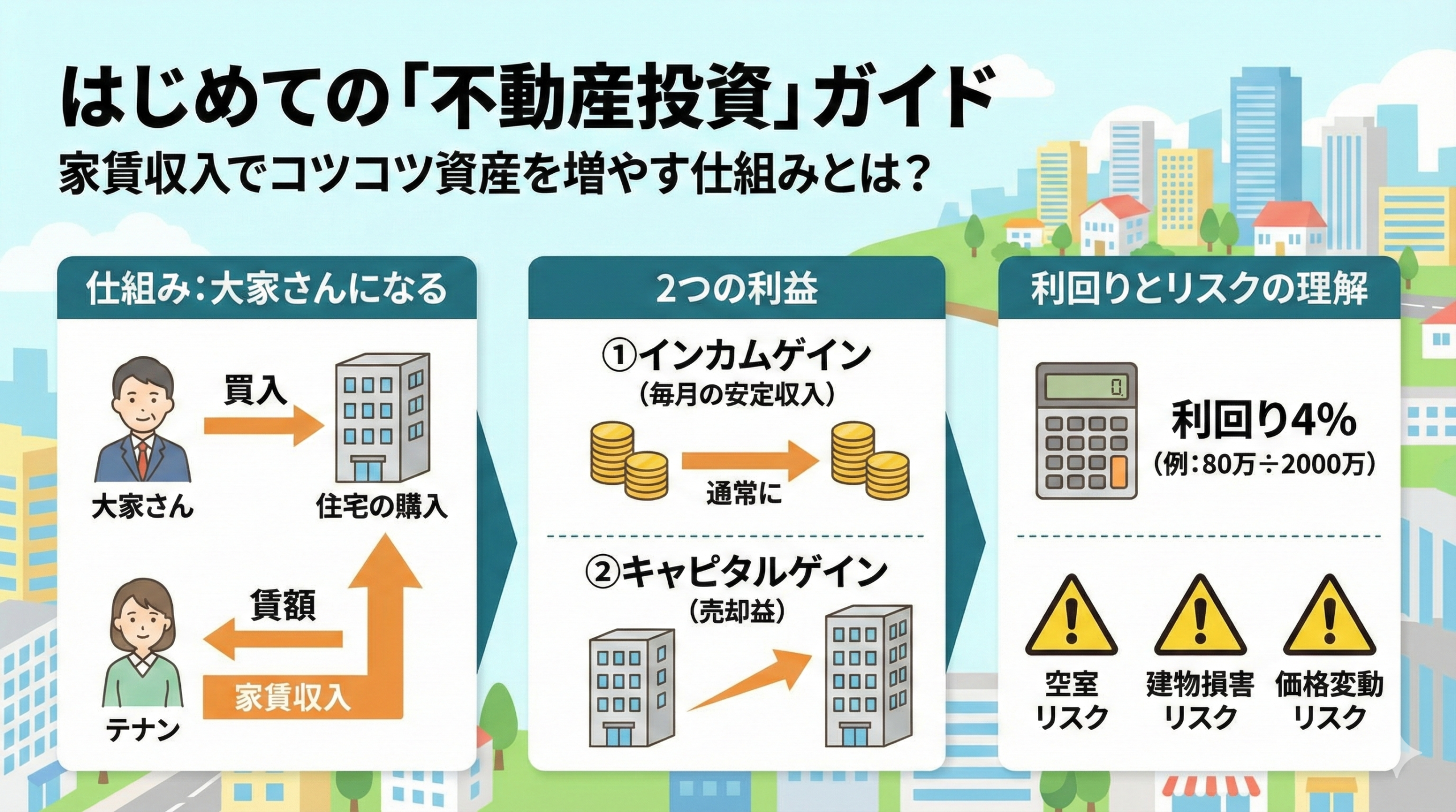 入り口で決まる不動産投資儲けのルール 図解】不動産投資の仕組みとは？家賃収入で着実に資産を築く基礎知識